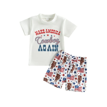 

Baby Boy 4th of July Outfit USA Print Short Sleeve T-Shirt American Flag Shorts 2Pcs Summer Clothes