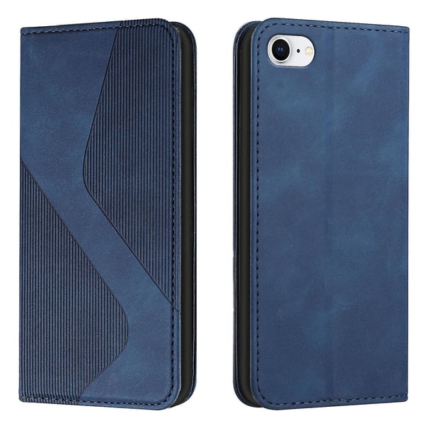 Funda tipo cartera de cuero magnético texturizado con patrón en S para iPhone 6, 7, 8, SE2 y SE3: alta resistencia magnética, ranuras para tarjetas, antiarañazos y protección duradera.