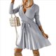 thumbnail image 2 of Vestidos de Suéter para Mujer 2025, Vestido de Suéter de Corte A, Suéter de Punto Acanalado con Volantes, Suéteres Plisados con Cinturón. Gris M, 2 of 8