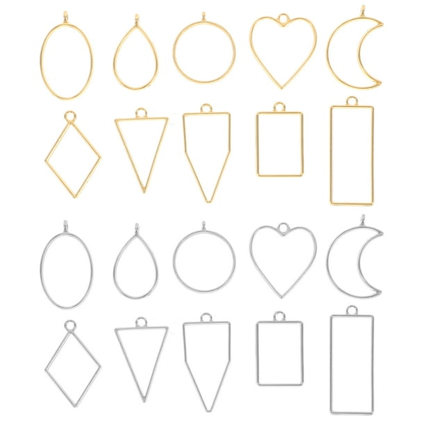 20 piezas de aleación de zinc con forma de corazón, lágrima y biseles geométricos de resina con parte trasera abierta, colgantes para manualidades de joyería y proyectos de arte