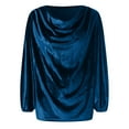 thumbnail image 5 of TTUHYWXI Women's Satin Silky Cowl Neck Drape Ruched Front Long Sleeve Blouse Shirt Top (Navy, L), 5 of 7
