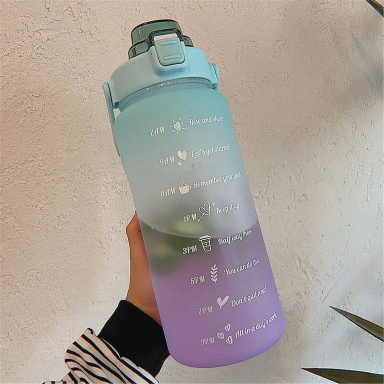 Hanas Water Bottle with Time Marker -Large Half Gallon 64oz BPA Free Bottle  & No Sweat Sleeve -Leak Proof Gym Bottle with Fruit Infuser Strainer 