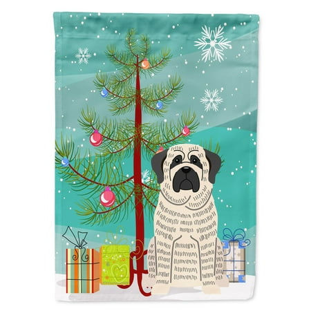 Carolines Treasures BB4141GF Merry Christmas Tree Mastiff Brindle White Flag Garden Size   Small  multicolor