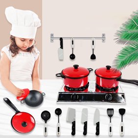 13-Piece Simulation Kitchen Play Set - Red Plastic Pretend Cooking Tableware Toys for Children Ages 4 , Educational Role-Play Gift for Boys & Girls