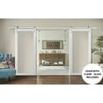 thumbnail image 3 of Sturdy Double Barn Door with Clear Glass | Lucia 2166 White Silk | Stainless Steel 13FT Rail Hangers Heavy Set | Solid Panel Interior Doors-48" x 80" (2* 24x80)-Silver Rail-Clear Glass, 3 of 6