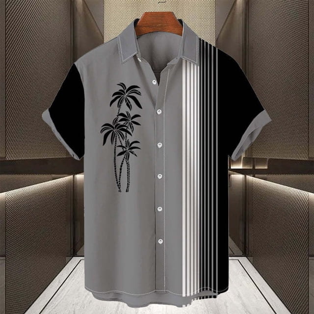 Playera Elvqul de Caballero Casuales Manga Corta Gris sin Estampado Abotonada Solapa