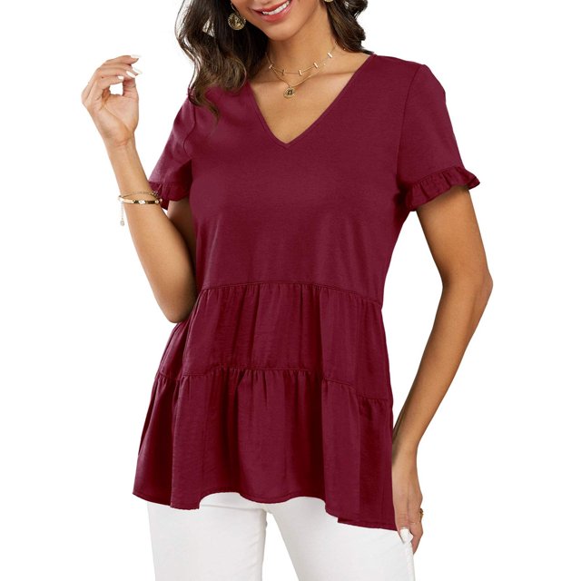 Blusas de Manga corta NikouMX Tops Peplum Casuales para Mujer Babydoll de Verano