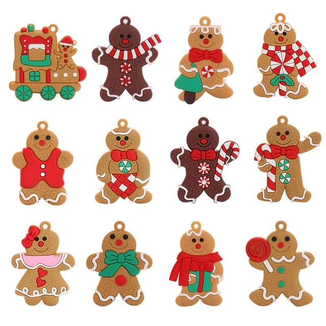 12Pcs Traditional Christmas Tree Ornaments Decorations Charms Mini Christmas Gingerbread Man Wreath Fireplace Handbag Holiday Decor Yotijar hombre de jengibre