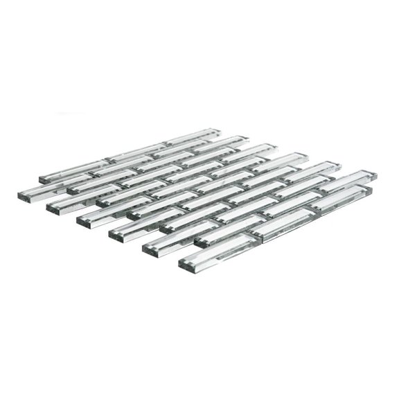 The Tile Life Beveled Brick 12" x 12" Silver Glossy Glass Mosaic Wall Tile 1 Sheet