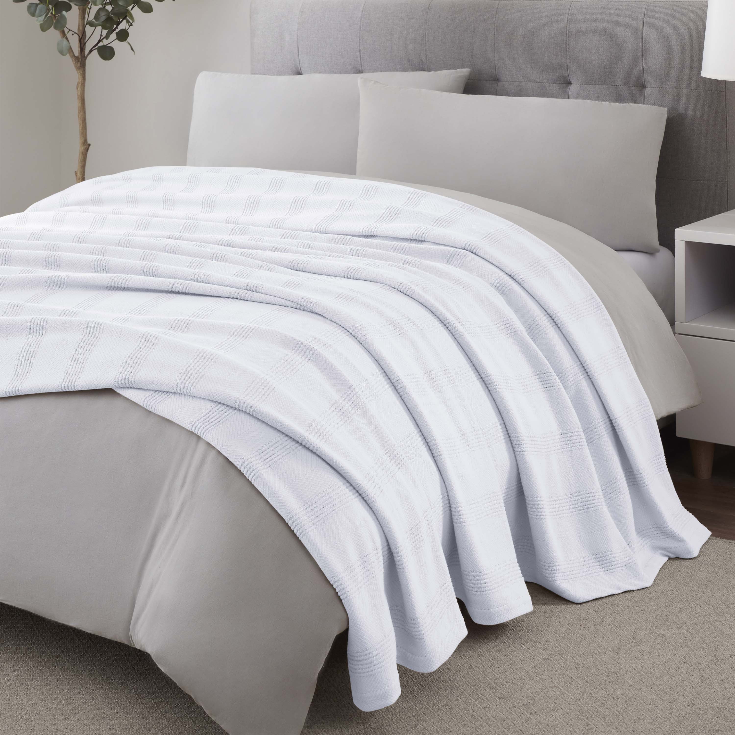 Lightweight Breathable 100% Cotton Knit Blanket – All-Season Bed Blanket – Twin Size – White