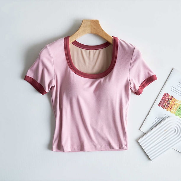 Pijama de manga corta para mujer, de verano, ligero y transpirable, con almohadillas para el pecho y camisetas de manga corta. Pijama de poliéster para mujer.