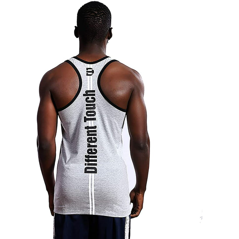 Men's Racer Y-Back Cotton Spandex Gym Muscle Tank Top Sleeveless Fitness  Training Athletic Workout 