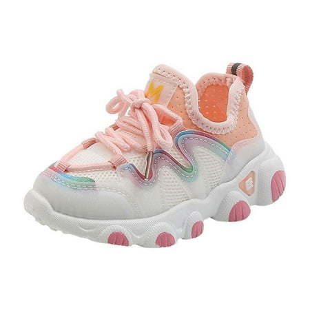 Meresysid Toddler Kids Girls Sports Leisure Mesh Comfortable Soft Sole Non-slip Fabric Breathable Running Shoes Baby Slip-on Shoes Pink