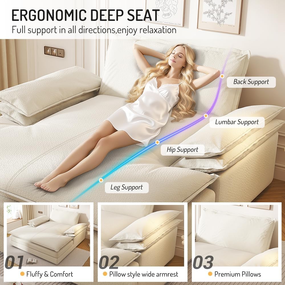 80'' Oversized Chaise Lounge Chair Indoor, Cloud Sofa Couch, Modern Deep Seat Recliner, Upholstered Chenille Sleeper Loveseat with Large Pillow Arms for Living Room, Apartment, Balcony, Beige
