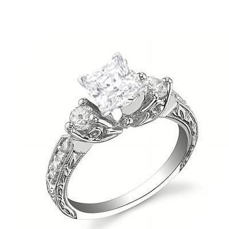 Antique Affordable Engagement Ring 1.75 Carat Princess Cut Moissanite Diamond on 18k Rose Gold Plating