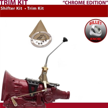 American Shifter 700R4 Shifter Kit Chrome 10 in. Trim Kit Push Button Tan Boot Billet Knob for EF8A1