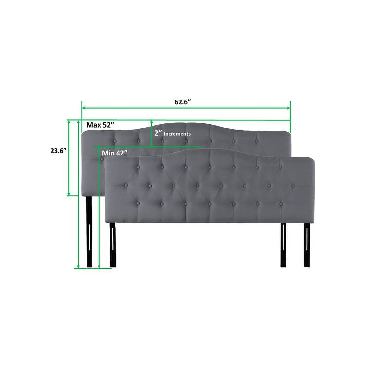 Cassandra Queen Headboard – Light Gray Upholstered Button Tufted Linen, 12 Adjustable
