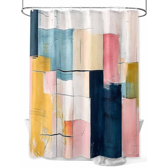 Fsddascl Pink Blue Yellow Shower Curtain Set - 72" x 78" Washable Bathtub Curtain with 12 Hooks, Modern Colorful Abstract Ombre Art Waterproof Fabric Stall Shower Curtains for Bathroom/Bathtub