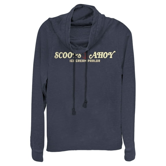 Netflix Junior's Stranger Things Scoops Ahoy Nautical Logo Cowl Neck Sweatshirt Navy Blue Medium