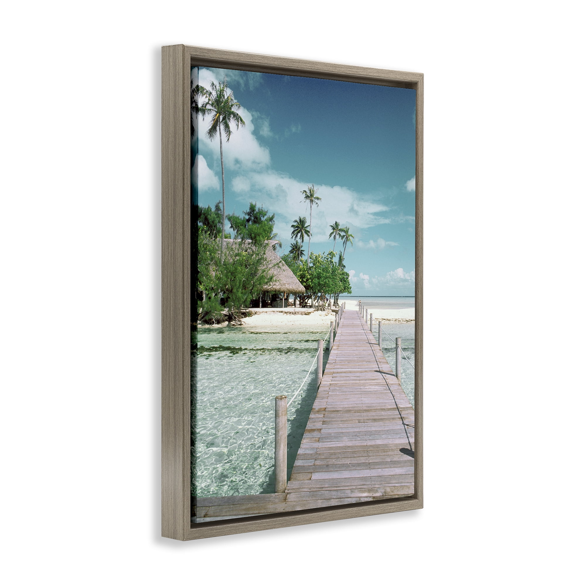 Stupell Industries Tropical Bungalow Bridge Nautical & Beach Photography Brown Floater Framed Canvas Art Print Wall Art, 17 x 25