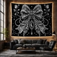 thumbnail image 6 of Black and silver lace bow with moth, pearls, roses, stars, Gothic lace illustration Style for Fans of celestial decor, Thoughtful Gift for Bedroom, living room, study, Tapestry Wall Hanging, 6 of 7