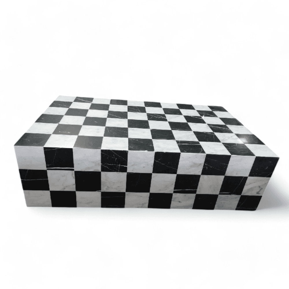 Genuine Marble Coffee Table - Nero Black / Carrara Tiled Marble