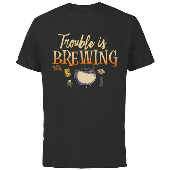 Disney Hocus Pocus Cauldron Trouble is Brewing - Short Sleeve Cotton T-Shirt for Adults - Customized-Black