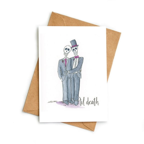 Skeleton Wedding Card - "Til Death" Watercolor Design - Perfect Card for Weddings, Anniversaries, or Unique Celebrations - Includes Envelope