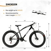 Marknig Fat Tire Mountain Bike with 26 inch Wheels, 21 Speed Bicycle with High Carbon Steel Frame, Double Disc Brake and Front Suspension Anti-Slip for Adults, Black