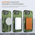 thumbnail image 3 of Rugged Case for iPhone 16e Compatible with Mag-Safe, Heavy Duty Shockproof Magnetic Cover with Kickstand and Lanyard, Drop-Proof Military-Grade Protection Case for iPhone 16e, Armygreen, 3 of 9