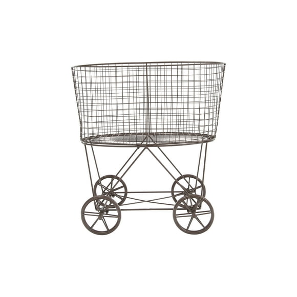 Creative Co-Op Vintage Metal Laundry Basket with Wheels, Brown