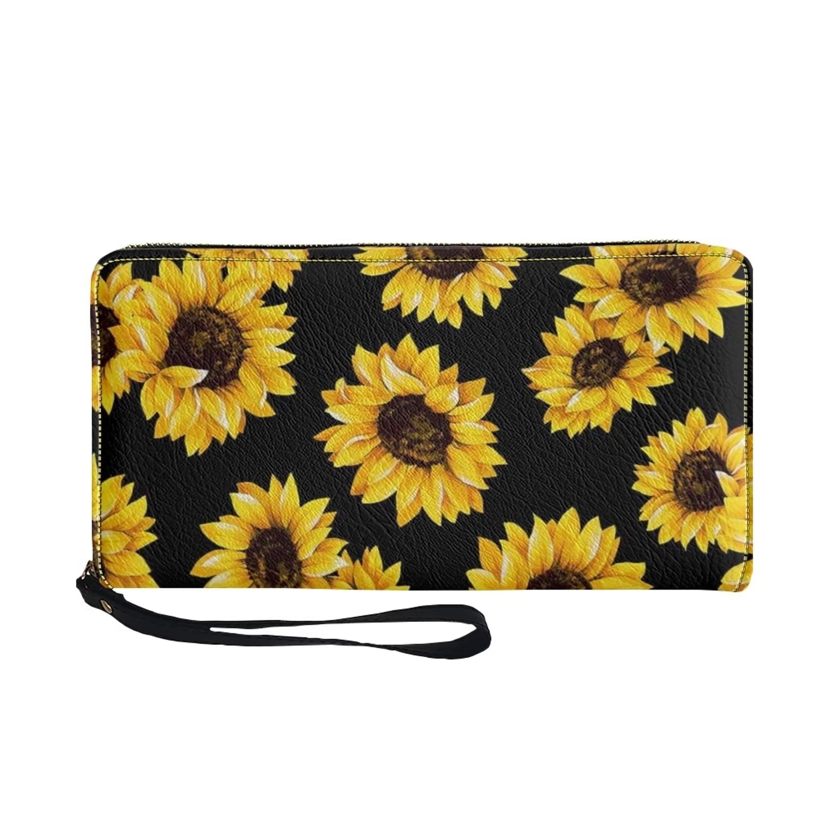 FKELYI Sunflower Pattern Zipper Wallet for Women Large ID Card & Phone