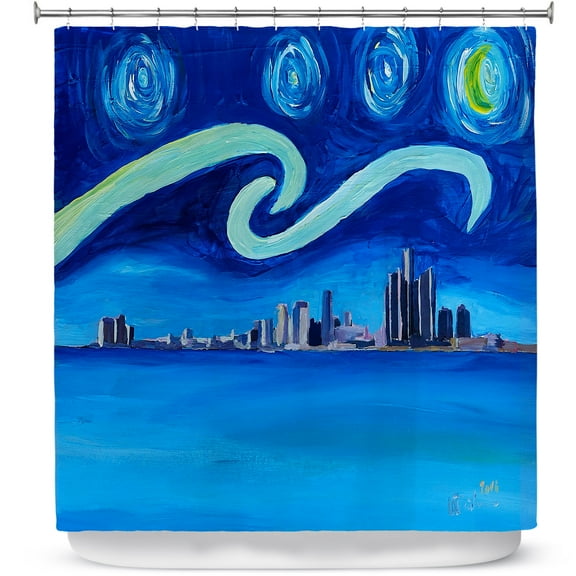 Shower Curtains 70" x 93" from DiaNoche Designs by Markus Bleichner - Starry Night Detroit Skyline