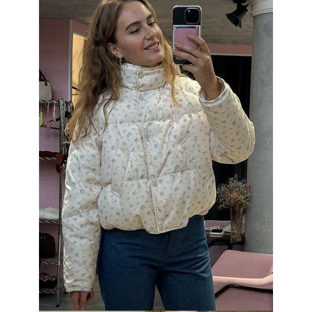 Chaqueta de algodón con estampado de Flores rotas para mujer, abrigo corto de manga larga con bolsillo y cremallera, ropa de viaje