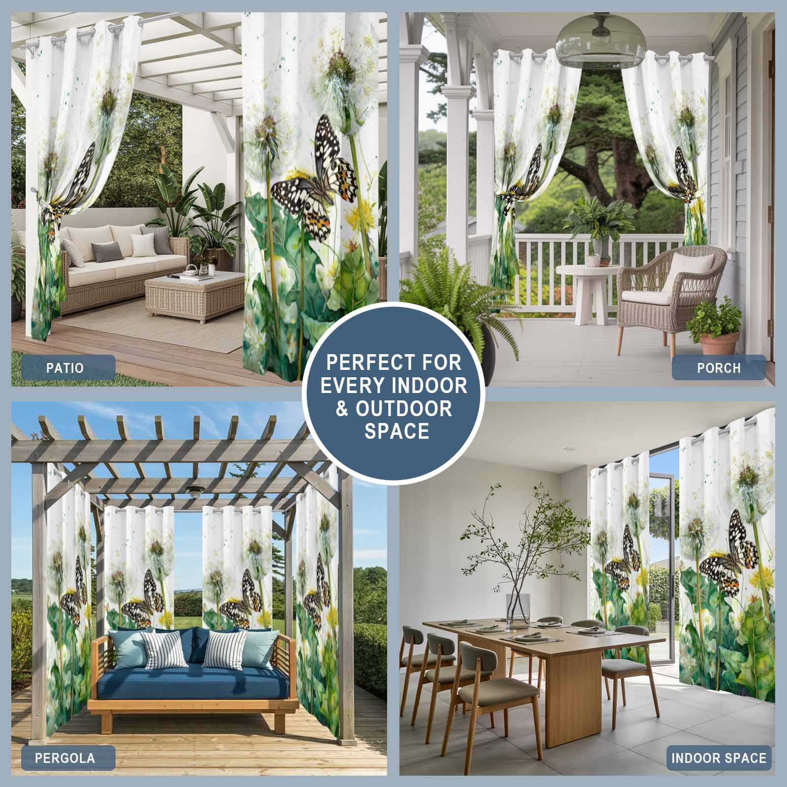 Dandelion Field Outdoor Curtains for Patio, Abstract Yellow Flower Monarch Butterfly Botanical Sunshade Privacy Drapes Grommet Waterproof Outside Curtains for Porch/Cabana/Balcony 54"x 108", 1 Panel