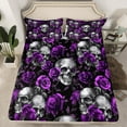 thumbnail image 6 of Feelyou Skeleton Skull Bed Sheets, Romantic Gothic Halloween King Sheets, Dreamy Purple Rose Sheet Set, Lightweight Room Decor, 4pcs, 6 of 7