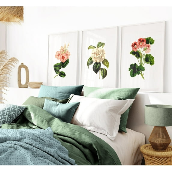 Vintage Flower Wall Art Minimalist Decor Vintage Botanical Wall Art Set Modern Framed Wall Art Canvas 3 Piece Wall Art for Living Room Bedroom with Inner Frame