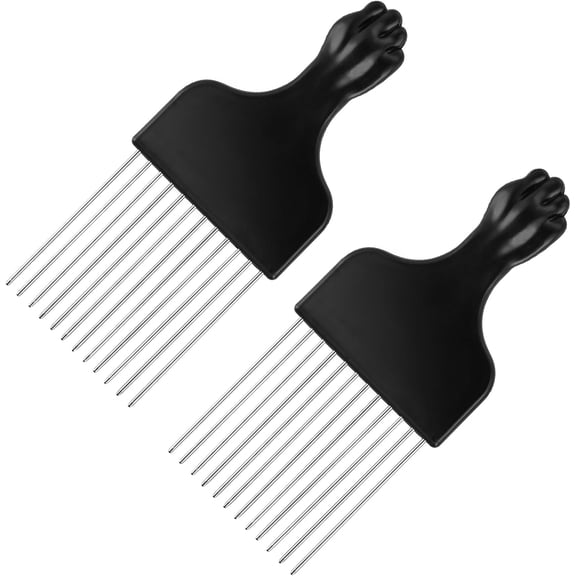 2 Pack Black Metal Hair Pick Afro Pick for Curly Hair Smooth Hair Pick Comb Wide Tooth Comb Professional Afro Comb for Women/Men Hair Styling Hairdressing Tool Teasing Pick Combs
