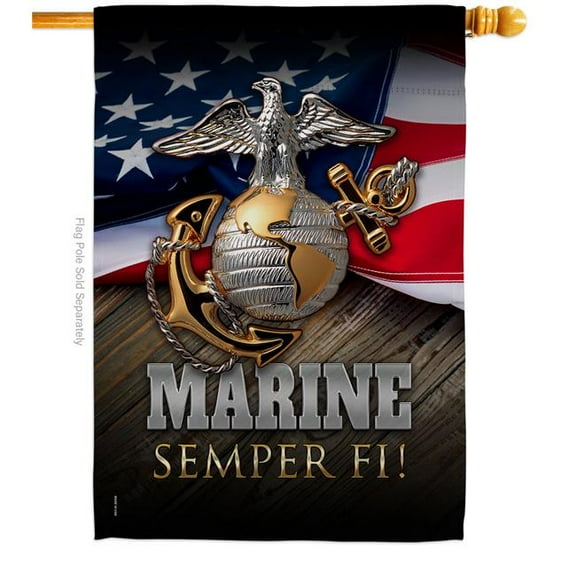 Angeleno Heritage  28 x 40 in. Marine Semper Fi House Flag with Armed Forces Corps Double-Sided Decorative Vertical Flags Decoration Banner Garden Yard Gift