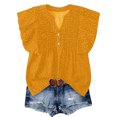 thumbnail image 1 of hotojiny Beach Vacation Clothes for Women Stylish Polka Dot Ruffle Short Sleeve Spring Tops Casual Button Notch V Neck Pleated Flowy Blouses, 1 of 7