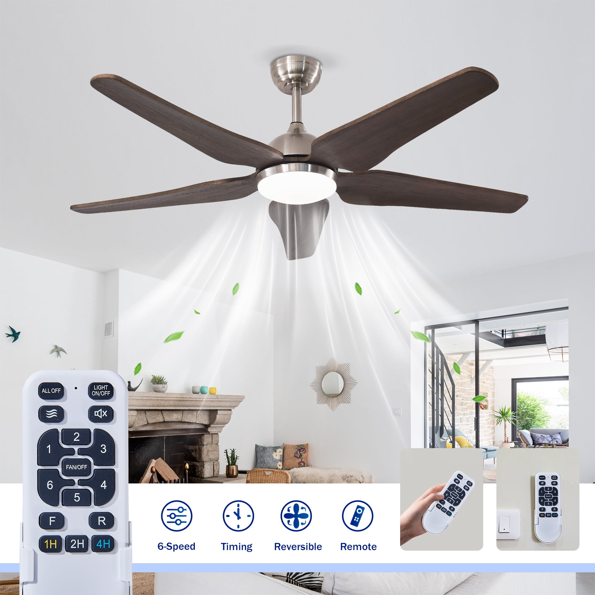 Leumius 52" Ceiling Fan with Light, Quiet DC Motor Ceiling Fans 6 Speed Levels,Reversible Ceiling Fan for Patio Living Room Bedroom Silver