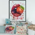 thumbnail image 2 of Designart 'Red Girl Lips Eating A Strawberry' Modern Framed Canvas Wall Art Print, 2 of 5