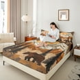 thumbnail image 4 of Castle Fairy Animal Bear 4 Pieces Queen Sheet Sets,Lodge Cabin Ultra Soft Flat Sheet,Rustic Jungle Queen Fitted Sheet,Lightweight Wildlife Room Decor, 4 of 7