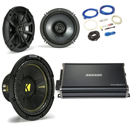 Kicker 44CWCS104 10” CompC Subwoofer 43CSC654 6.5” CS-Series Speakers with 43CXA3004 CX-Series Amplifier and wire kit