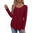 thumbnail image 3 of Camisas de Larga para Mujer, Conjuntos de Otoño, Cuello Redondo, Túnicas Casuales, Blusas de Moda, Ropa de Moda. Vino Tinto M, 3 of 6