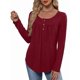 thumbnail image 3 of Camisas de Larga para Mujer, Conjuntos de Otoño, Cuello Redondo, Túnicas Casuales, Blusas de Moda, Ropa de Moda. Vino Tinto M, 3 of 6