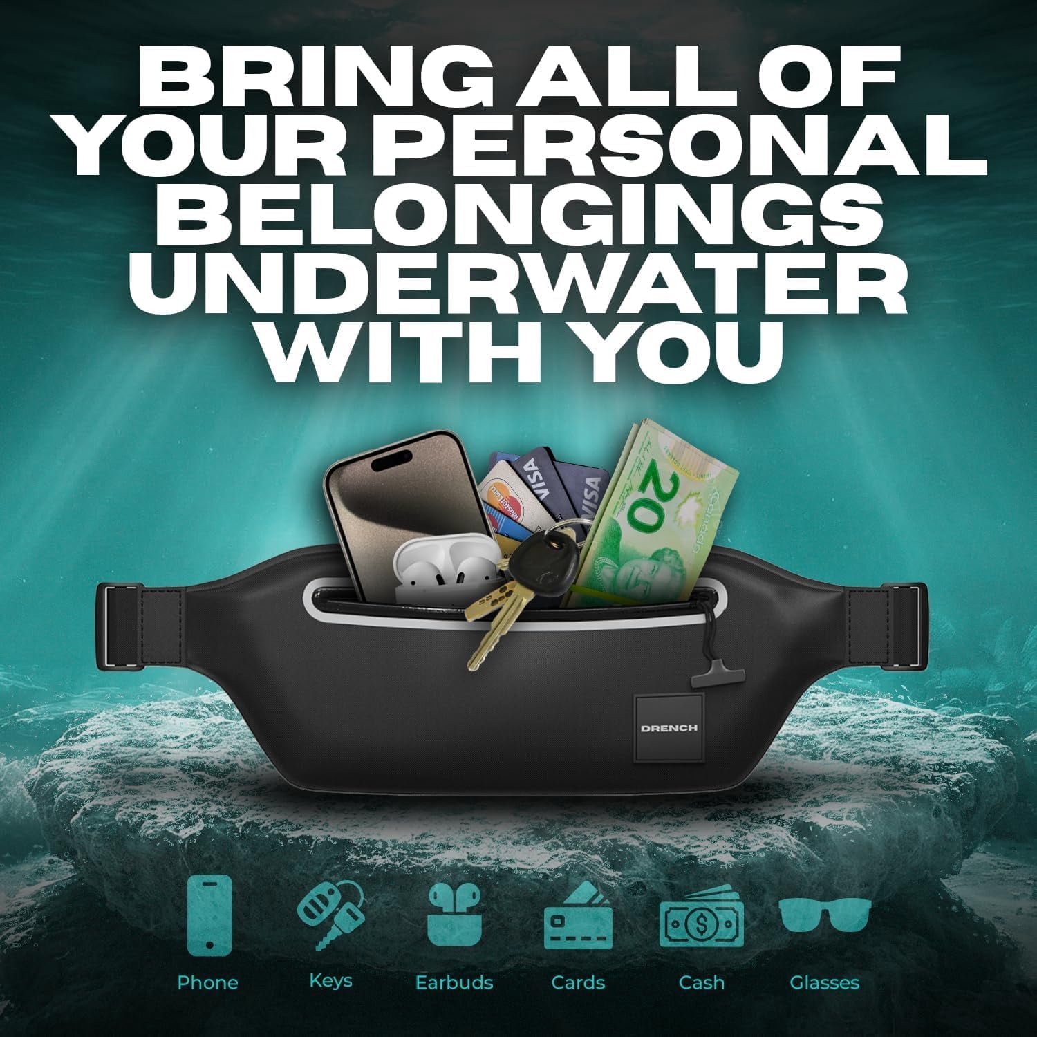 Drench Fanny Pack Waist Dry Bag Waterproof Submersible Floating with Phone Pouch