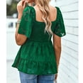 thumbnail image 4 of Women Short Sleeves Top Flower Patterns Ruffle Hem Elastic Shirred Bust Summer T Shirt Green XL, 4 of 6