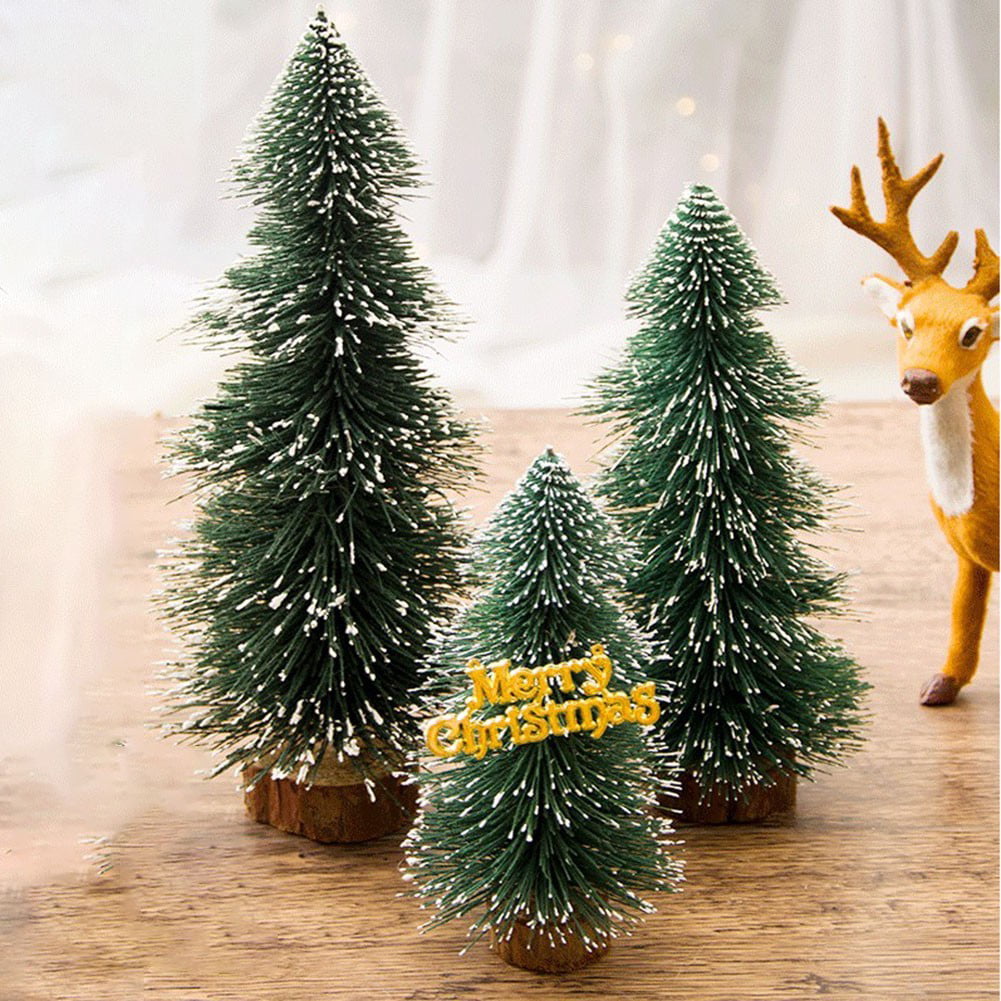 LED Light Sisal Mini Christmas Trees Ornament Snow Frost Small Pine Tree Decor 