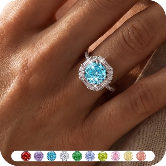 Yndra Birthstone Ring for Women,Silver Plated Halo CZ Adjustable Ring,Vintage Promise Band Ring,Valentine’s Day Birthday Christmas Mother’s Day Jewelry Gift for Wife Mom Girlfriend